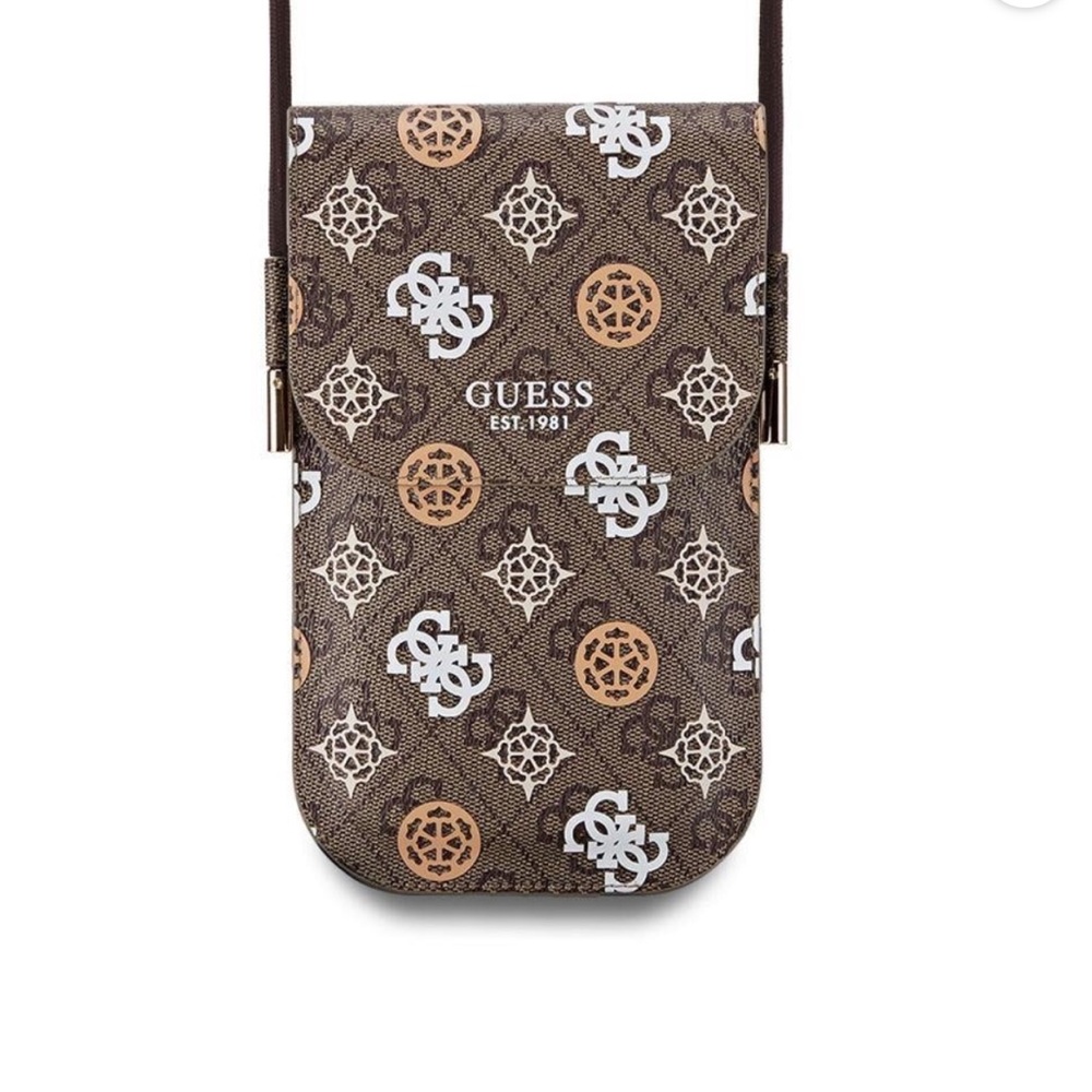 Guess Peony Multicolour‎ Universal Phone Pouch with Strap and Card Slot Brown